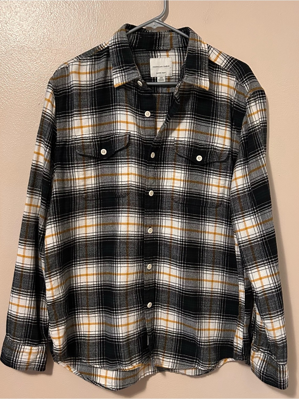 American Eagle Super Soft Plaid Flannel Button-Up Shirt